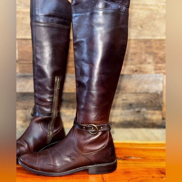 VTG FRYE SHIRLEY CUFFED FASHION RIDING BOOTS DARK BROWN LEATHER US SZ 6 M - Picture 2 of 13